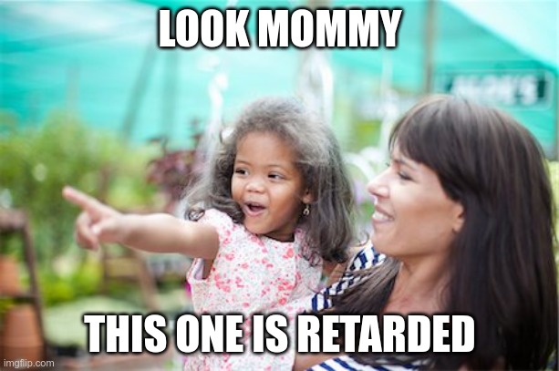 look mommy | LOOK MOMMY THIS ONE IS RETARDED | image tagged in look mommy | made w/ Imgflip meme maker