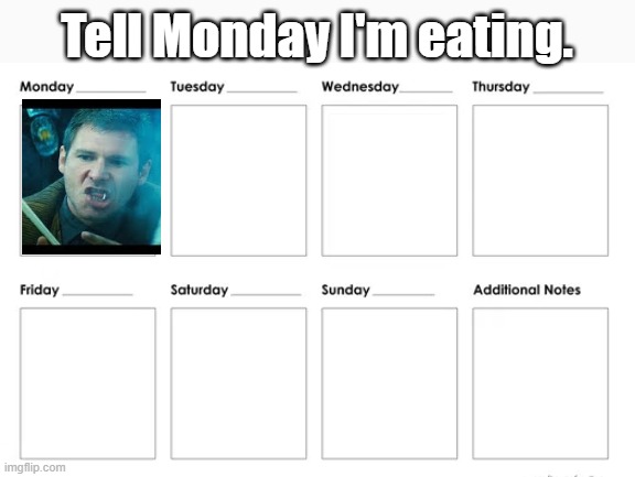 Tell Monday I'm Eating - Rick Deckard Blank Meme Template