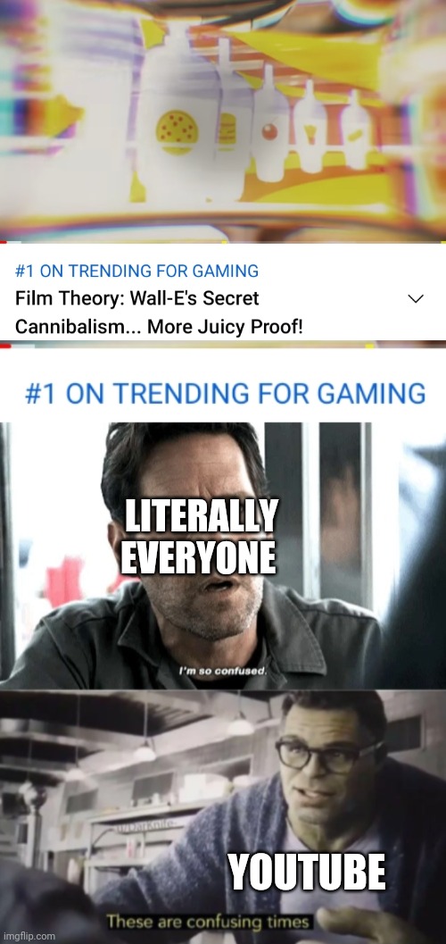 LITERALLY EVERYONE; YOUTUBE | image tagged in i'm so confused these are confusing times ant-man and hulk | made w/ Imgflip meme maker