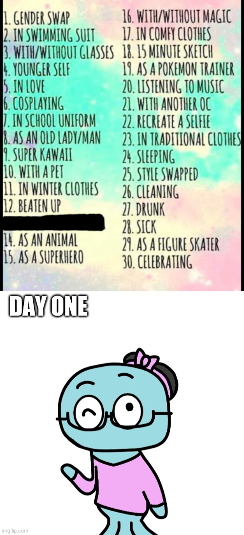I'm doing the 29-day OC Challenge (only 29 days 'cause number 13 is technically NSFW) | DAY ONE | image tagged in 29 day oc challenge | made w/ Imgflip meme maker