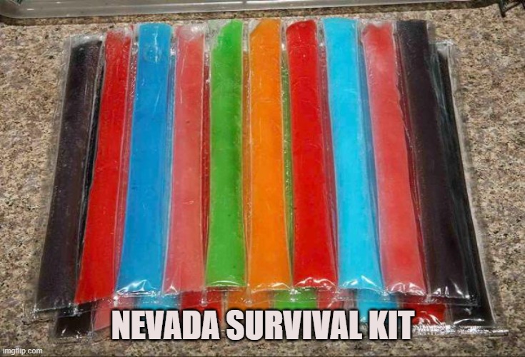 Survivalist Goodies | NEVADA SURVIVAL KIT | image tagged in icies,survivalist,prepper,nevada,desert,candy | made w/ Imgflip meme maker
