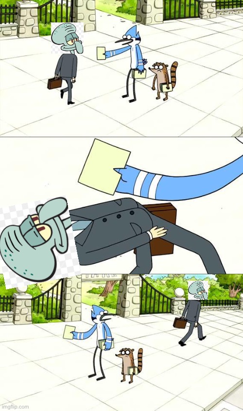 Squidward on a nice day without Spongebob or Patrick | image tagged in dogding the flyer template | made w/ Imgflip meme maker