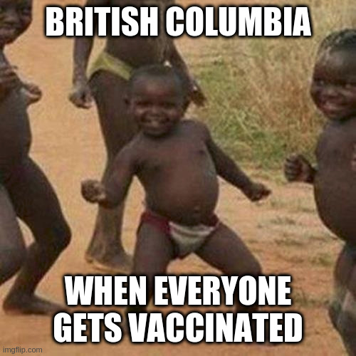 yes if BC was more black | BRITISH COLUMBIA; WHEN EVERYONE GETS VACCINATED | image tagged in memes,third world success kid | made w/ Imgflip meme maker