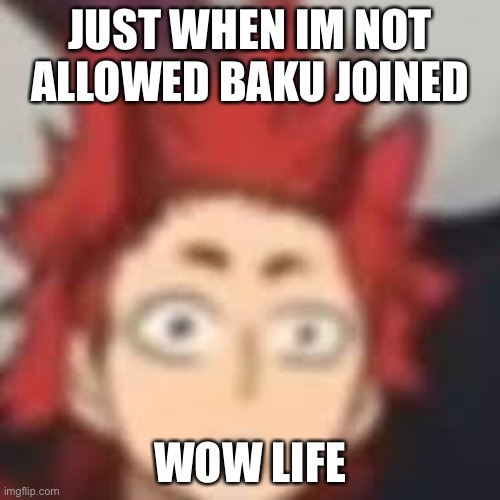 :( | JUST WHEN IM NOT ALLOWED BAKU JOINED; WOW LIFE | image tagged in shocked kirishima | made w/ Imgflip meme maker