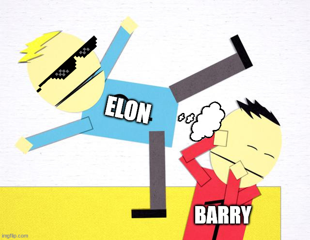 Do I smell fresh popcorn? | ELON; BARRY | image tagged in terrance and phillip,dogecoin,elon musk,barry | made w/ Imgflip meme maker
