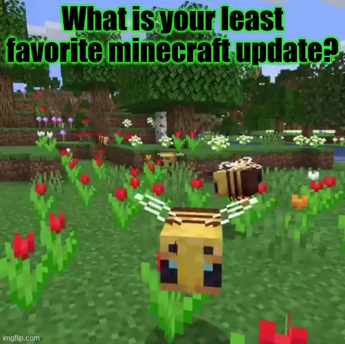 Minecraft survey #41 | What is your least favorite minecraft update? | image tagged in minecraft bees,minecraft,survival,update,survey | made w/ Imgflip meme maker