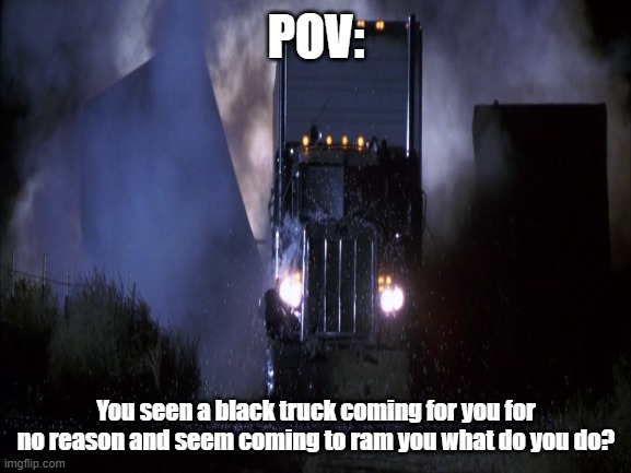 truck | POV:; You seen a black truck coming for you for no reason and seem coming to ram you what do you do? | made w/ Imgflip meme maker