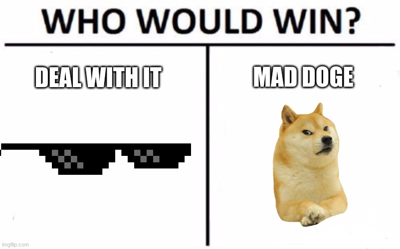 Who Would Win? Meme | MAD DOGE; DEAL WITH IT | image tagged in memes,who would win | made w/ Imgflip meme maker