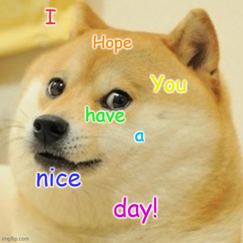 Doggy | I; Hope; You; have; a; nice; day! | image tagged in memes,doge | made w/ Imgflip meme maker