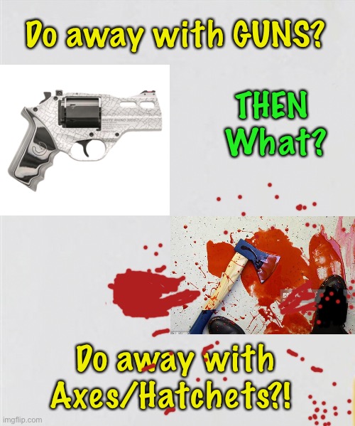 What Next? | Do away with GUNS? THEN 
What? Do away with Axes/Hatchets?! | image tagged in demonrats,dems hate america,authoritarian,2nd amendment,gun control,people control | made w/ Imgflip meme maker