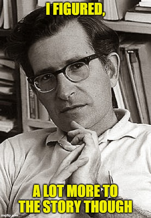 Noam Chomsky - 1970 | I FIGURED, A LOT MORE TO THE STORY THOUGH | image tagged in noam chomsky - 1970 | made w/ Imgflip meme maker