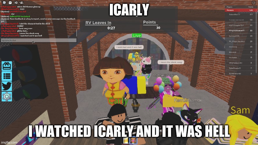icarly 2 | ICARLY; I WATCHED ICARLY AND IT WAS HELL | image tagged in roblox meme,noobs,icarly,dank memes,funny memes | made w/ Imgflip meme maker
