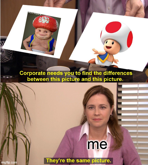 #TOADSUCKS! | me | image tagged in memes,they're the same picture | made w/ Imgflip meme maker