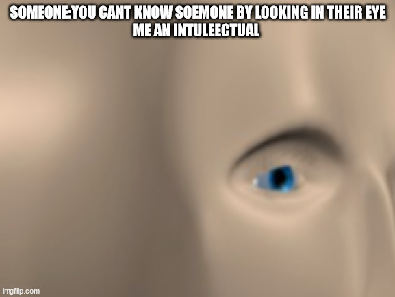 eye | SOMEONE:YOU CANT KNOW SOEMONE BY LOOKING IN THEIR EYE
ME AN INTULEECTUAL | image tagged in eyes | made w/ Imgflip meme maker