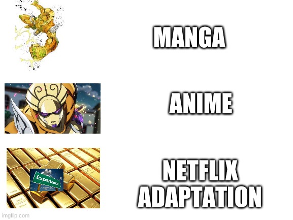 Blank White Template |  MANGA; ANIME; NETFLIX ADAPTATION | image tagged in blank white template | made w/ Imgflip meme maker