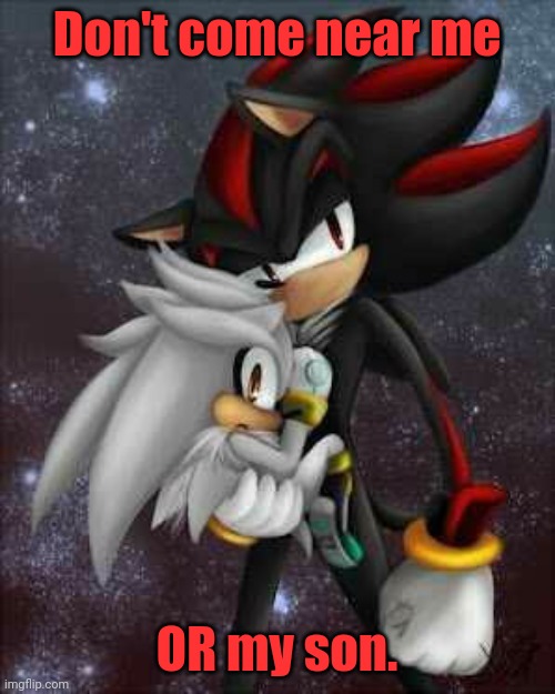 Better listen or else.. | Don't come near me; OR my son. | image tagged in shadow the hedgehog,silver the hedgehog,e,oh wow are you actually reading these tags | made w/ Imgflip meme maker