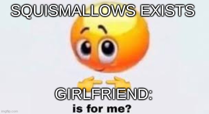 Is for me | SQUISMALLOWS EXISTS; GIRLFRIEND: | image tagged in is for me | made w/ Imgflip meme maker