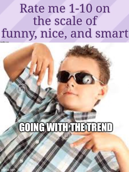 GOING WITH THE TREND | image tagged in cool kid sunglasses | made w/ Imgflip meme maker