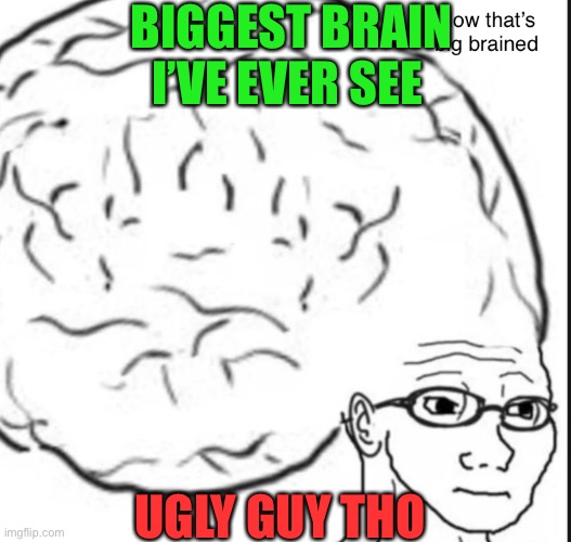 Big brain thinking | BIGGEST BRAIN I’VE EVER SEE; UGLY GUY THO | image tagged in random thing | made w/ Imgflip meme maker