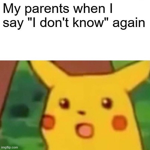 They hate me for it | My parents when I say "I don't know" again | image tagged in memes,surprised pikachu | made w/ Imgflip meme maker