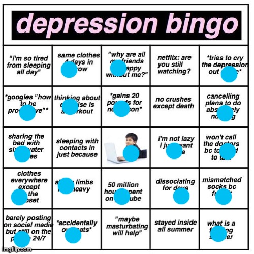 I am messed up | image tagged in depression bingo | made w/ Imgflip meme maker