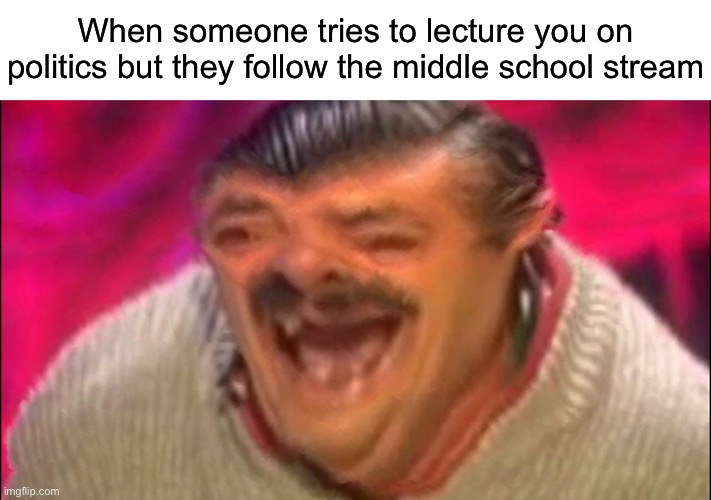 No matter what party you’re from, you’re stupid if you do this. | When someone tries to lecture you on politics but they follow the middle school stream | image tagged in laugh | made w/ Imgflip meme maker