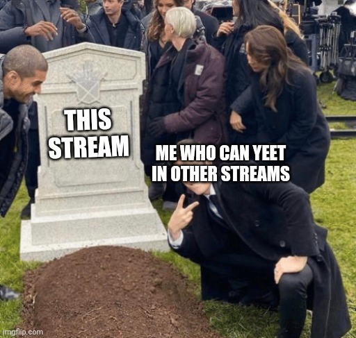 Rip doe | THIS STREAM; ME WHO CAN YEET IN OTHER STREAMS | image tagged in grant gustin over grave | made w/ Imgflip meme maker