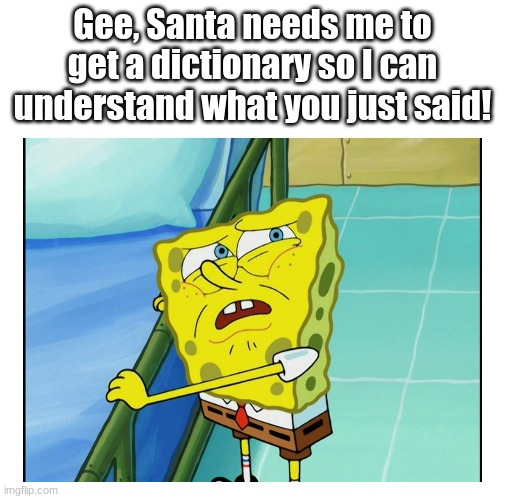 Gee, Santa needs me to get a dictionary so I can understand what you just said! | made w/ Imgflip meme maker