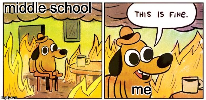 This Is Fine Meme |  middle school; me | image tagged in memes,this is fine | made w/ Imgflip meme maker