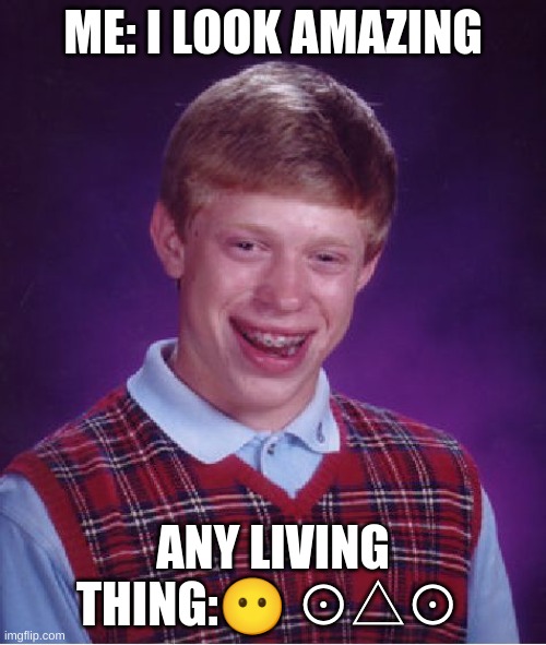 i dont know what i was doing i was just very bored | ME: I LOOK AMAZING; ANY LIVING THING:😶 ⊙△⊙ | image tagged in memes,bad luck brian | made w/ Imgflip meme maker