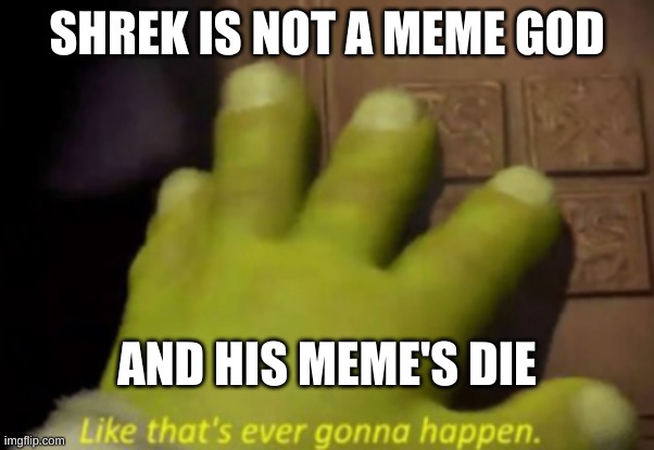 shrek meme's dead meme | SHREK IS NOT A MEME GOD; AND HIS MEME'S DIE | image tagged in shrek like | made w/ Imgflip meme maker