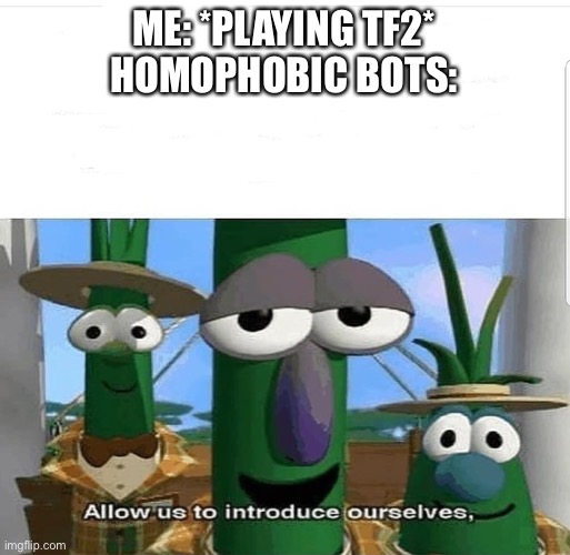 Bruh moment | ME: *PLAYING TF2*
HOMOPHOBIC BOTS: | image tagged in allow us to introduce ourselves | made w/ Imgflip meme maker