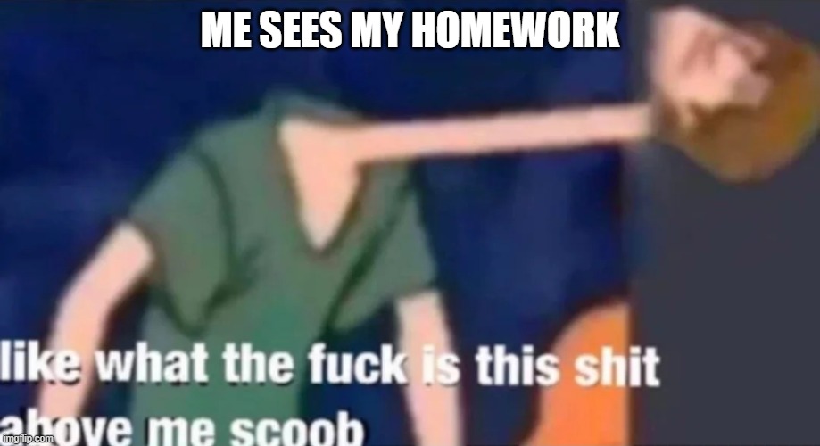 Like what the f*ck is this sh*t above me scoob | ME SEES MY HOMEWORK | image tagged in like what the f ck is this sh t above me scoob | made w/ Imgflip meme maker