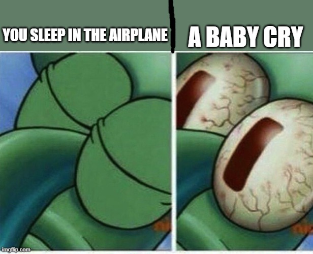the worst thig that can happend to you in a airplane | YOU SLEEP IN THE AIRPLANE; A BABY CRY | image tagged in squidward | made w/ Imgflip meme maker
