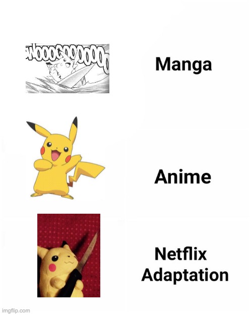 Manga, Anime, Netflix adaption | image tagged in manga anime netflix adaption | made w/ Imgflip meme maker