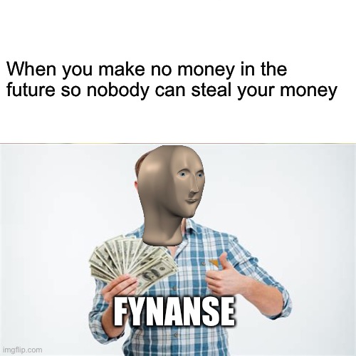 Financial | When you make no money in the future so nobody can steal your money; FYNANSE | image tagged in meme man,finance,funny memes | made w/ Imgflip meme maker
