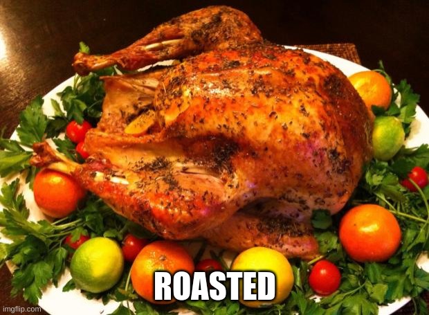 ROASTED | image tagged in roasted turkey | made w/ Imgflip meme maker
