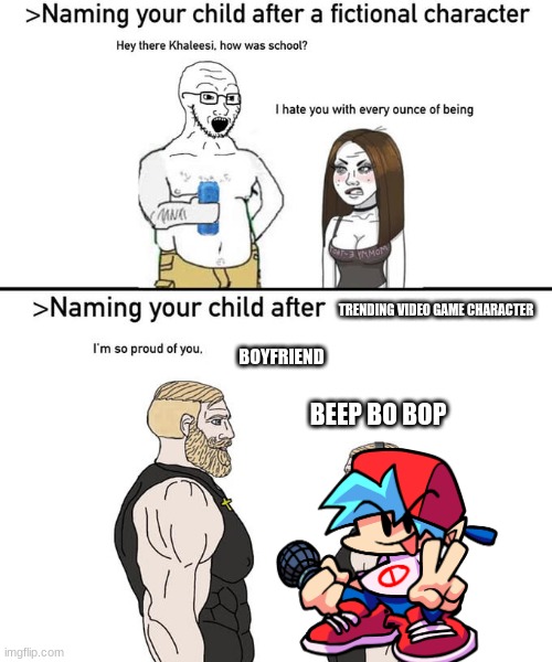 beep bo bop | TRENDING VIDEO GAME CHARACTER; BOYFRIEND; BEEP BO BOP | image tagged in naming your child after | made w/ Imgflip meme maker