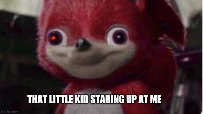 that little kid | THAT LITTLE KID STARING UP AT ME | image tagged in knugles staring creapily,kid,ugandan knuckles | made w/ Imgflip meme maker