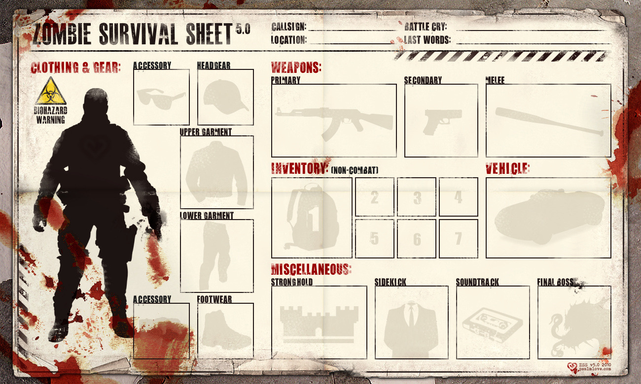 Zombie Survival Sheet Blank Meme Template