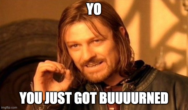 YO YOU JUST GOT BUUUURNED | image tagged in memes,one does not simply | made w/ Imgflip meme maker