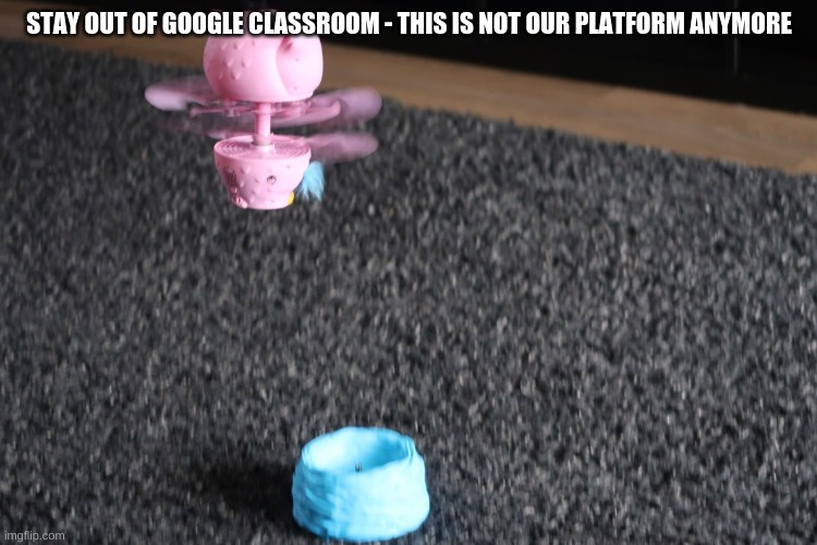 STAY OUT OF GOOGLE CLASSROOM - THIS IS NOT OUR PLATFORM ANYMORE | STAY OUT OF GOOGLE CLASSROOM - THIS IS NOT OUR PLATFORM ANYMORE | image tagged in owleez flying away from something bad template | made w/ Imgflip meme maker