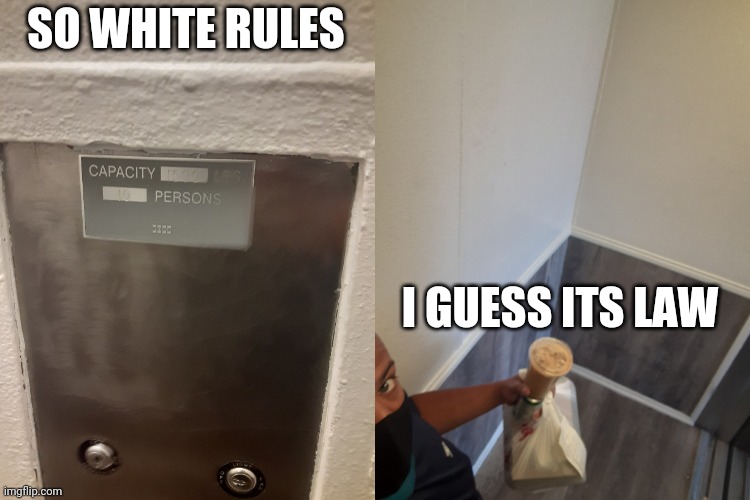 Elevator humor | SO WHITE RULES; I GUESS ITS LAW | image tagged in law,rules | made w/ Imgflip meme maker