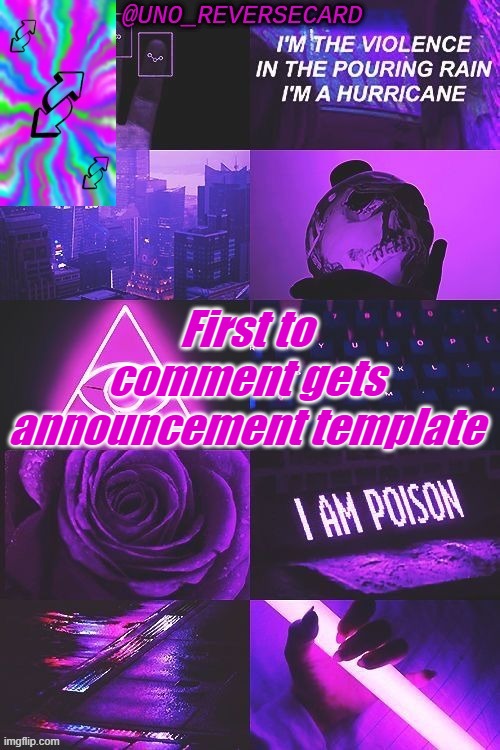 Purple template by poggydoggy | First to comment gets announcement template | image tagged in purple template by poggydoggy | made w/ Imgflip meme maker