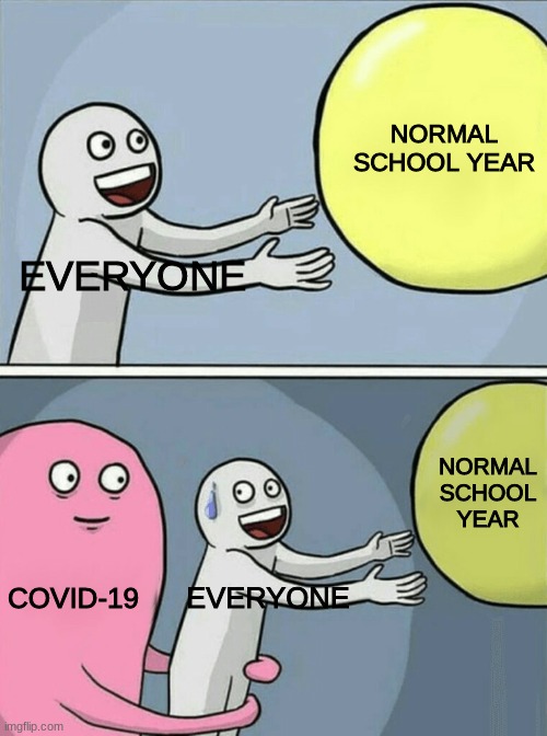 Running Away Balloon Meme | NORMAL SCHOOL YEAR; EVERYONE; NORMAL SCHOOL YEAR; COVID-19; EVERYONE | image tagged in memes,running away balloon | made w/ Imgflip meme maker