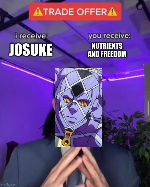 Meme | NUTRIENTS AND FREEDOM; JOSUKE | image tagged in i receive you receive | made w/ Imgflip meme maker