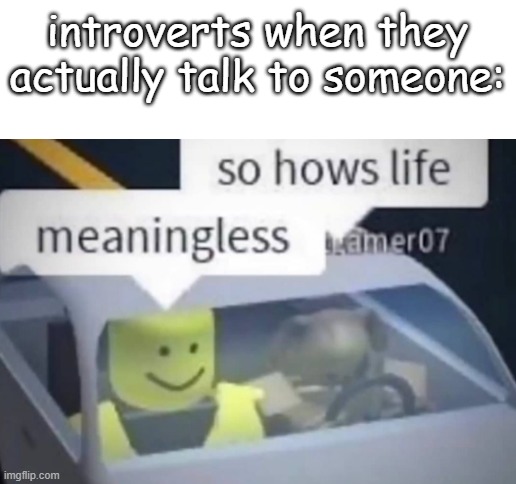 introverts when they actually talk to someone: | image tagged in blank white template,memes,funny,stop reading the tags | made w/ Imgflip meme maker