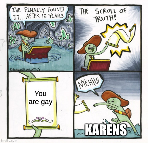 The Scroll Of Truth | You are gay; KARENS | image tagged in memes,the scroll of truth | made w/ Imgflip meme maker