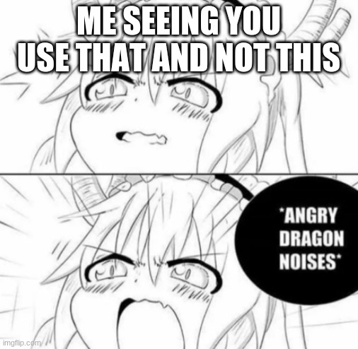 Angry dragon noises | ME SEEING YOU USE THAT AND NOT THIS | image tagged in angry dragon noises | made w/ Imgflip meme maker