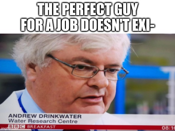 the perfect name for a job am i right | THE PERFECT GUY FOR A JOB DOESN'T EXI- | made w/ Imgflip meme maker